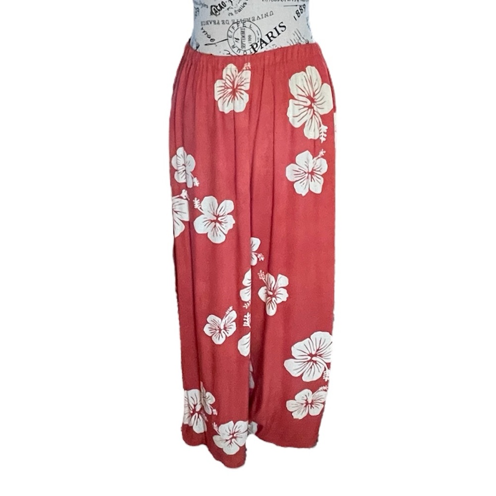 Sarong Coral Hawaiian Pant with Cream Hibiscus Flower Print 🌺 Plus Size 2X